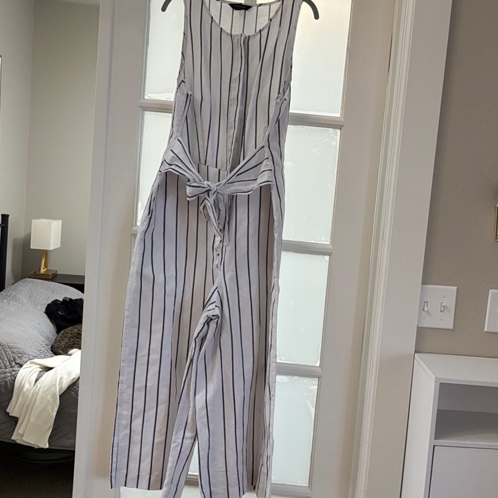 Banana Republic White and Black Striped Jumpsuit